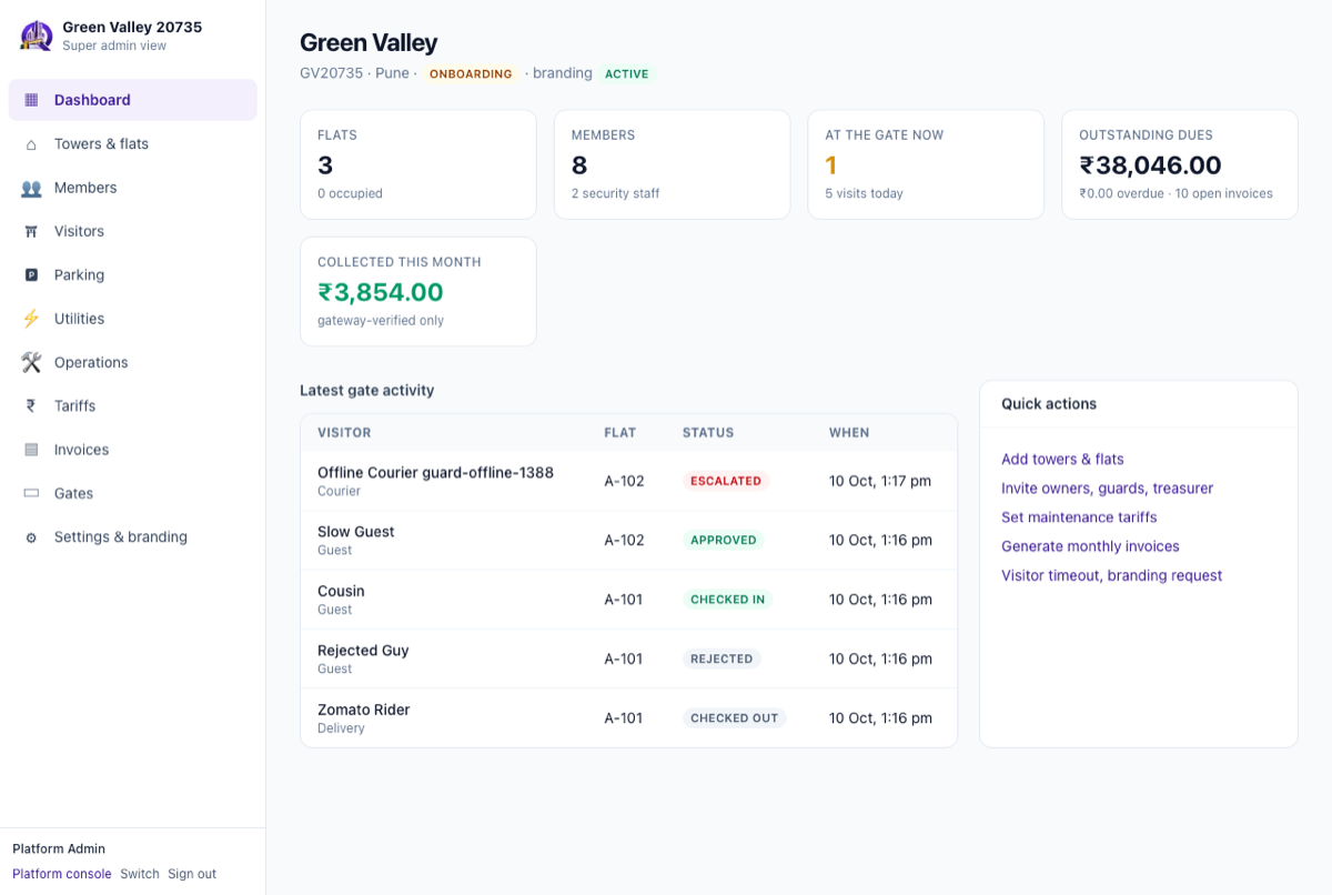 QuickEntry committee console dashboard