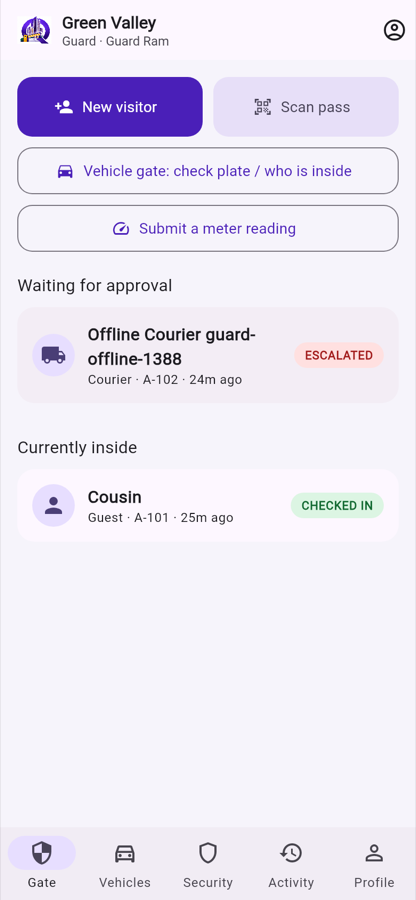 QuickEntry guard app gate screen
