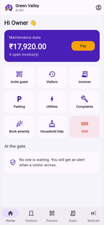 QuickEntry resident app home screen